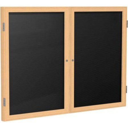 GHENT Ghent Enclosed Letter Board - 2 Door - Black Letterboard w/Oak Frame - 48" x 60" PW24860B-BK